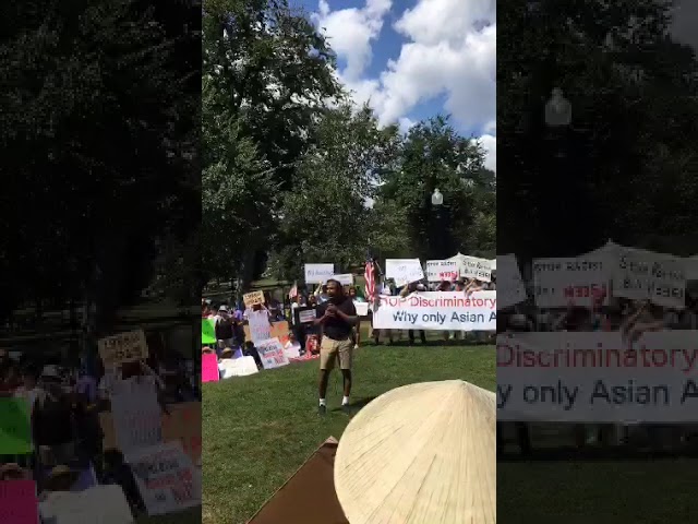 Dr. Shiva Ayyadurai participates in a protest against Asian Data Disaggregation.