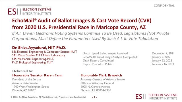 Dr.SHIVA LIVE: EchoMail Audit of Ballot Images from 2020 Race in Maricopa County. Why NOW?